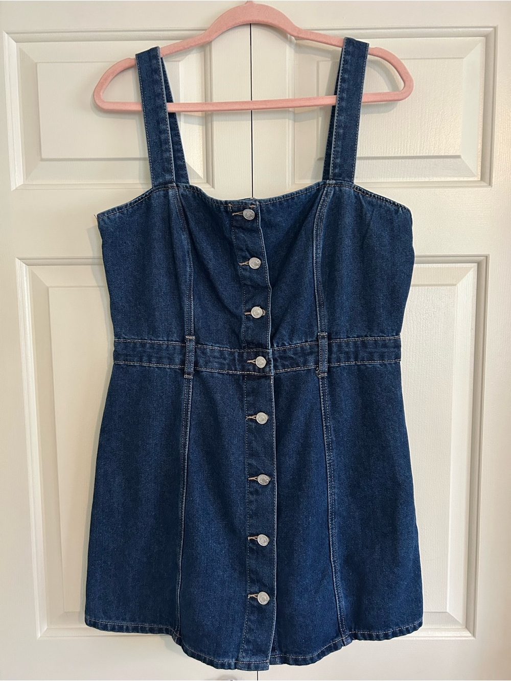 NWT Forever 21 Dark Blue Denim Button Front Mini Jumper Dress XL